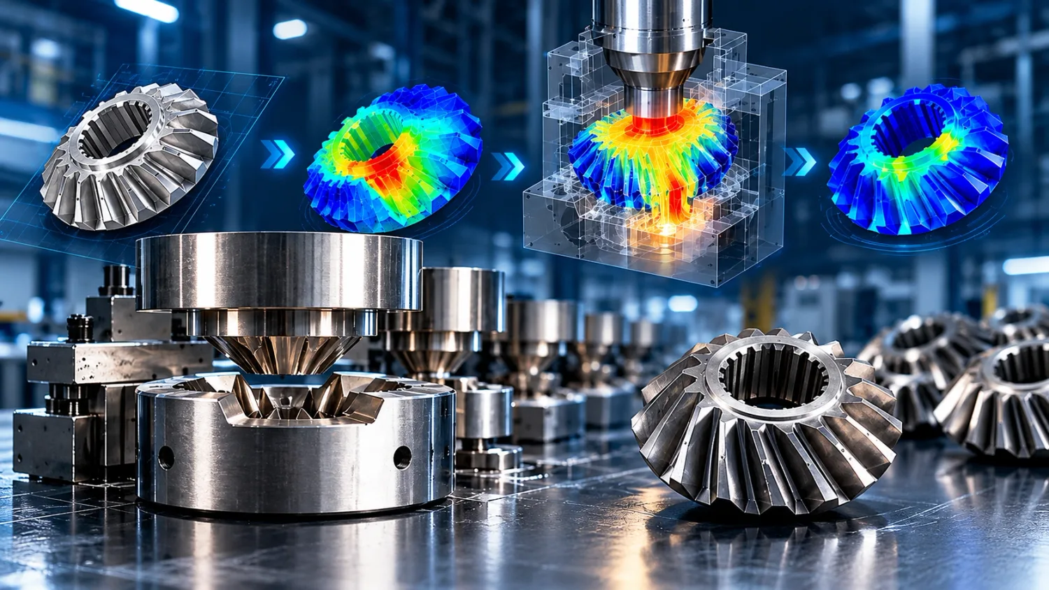 Bevel gear forging simulation from CAD model to stress analysis