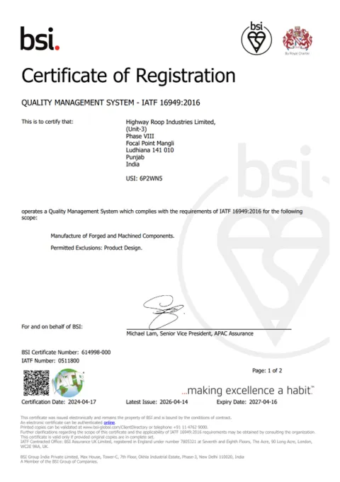 IATF 16949:2016 certificate