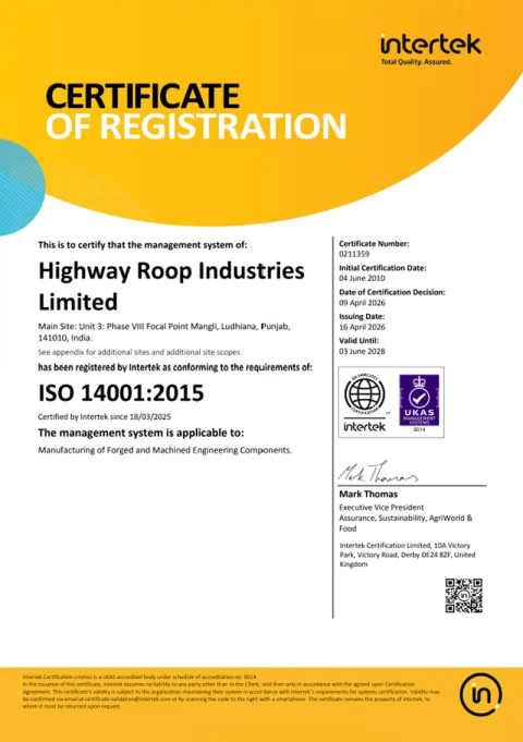 ISO 14001:2015 certificate