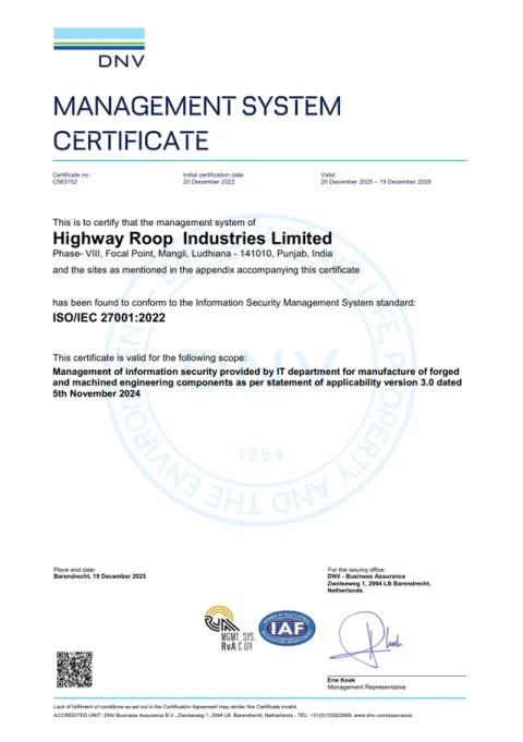 ISO/IEC 27001:2022 certificate