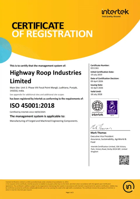 ISO 45001:2018 certificate