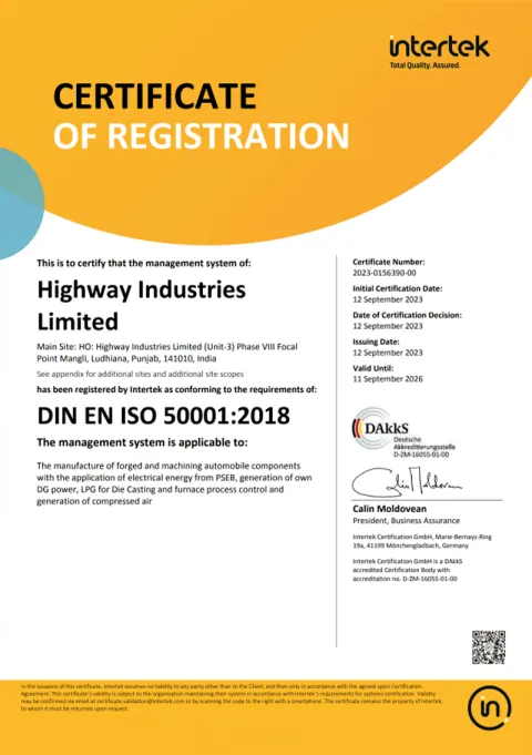 ISO 50001:2018 certificate