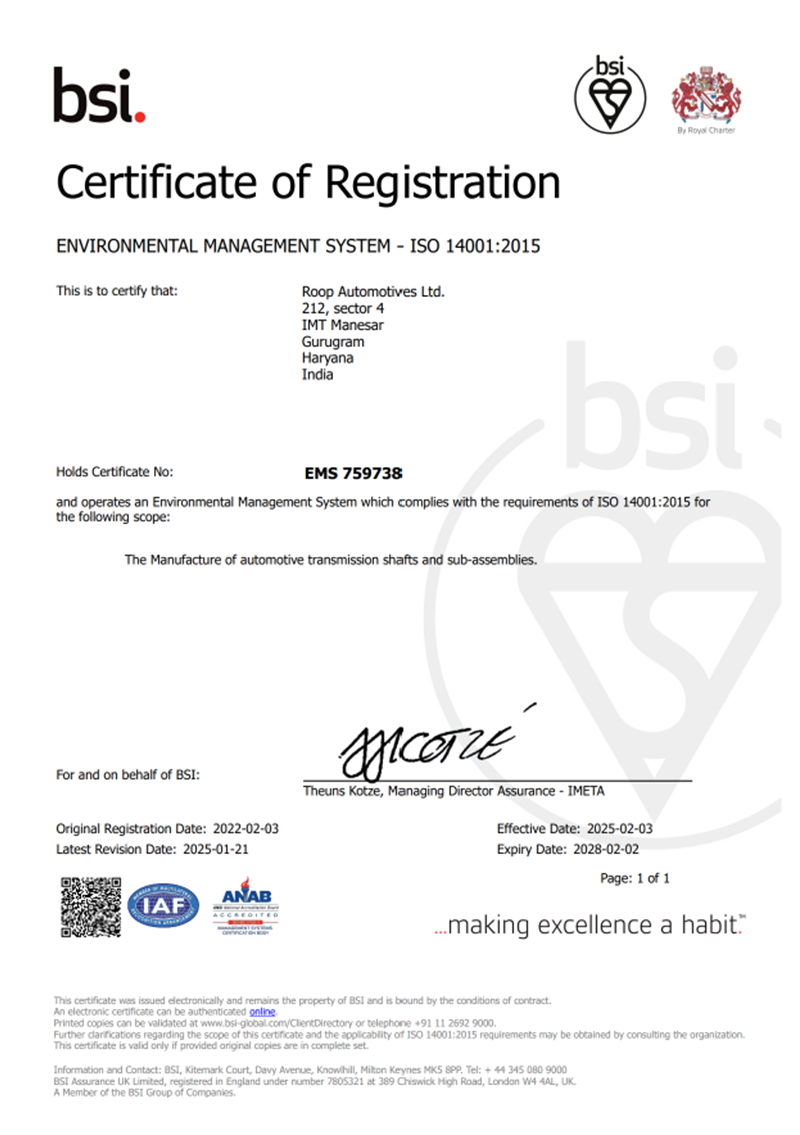 IMT Manesar · Plant 2 certificate