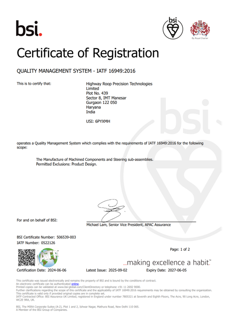 IMT Manesar · Plant 1 certificate