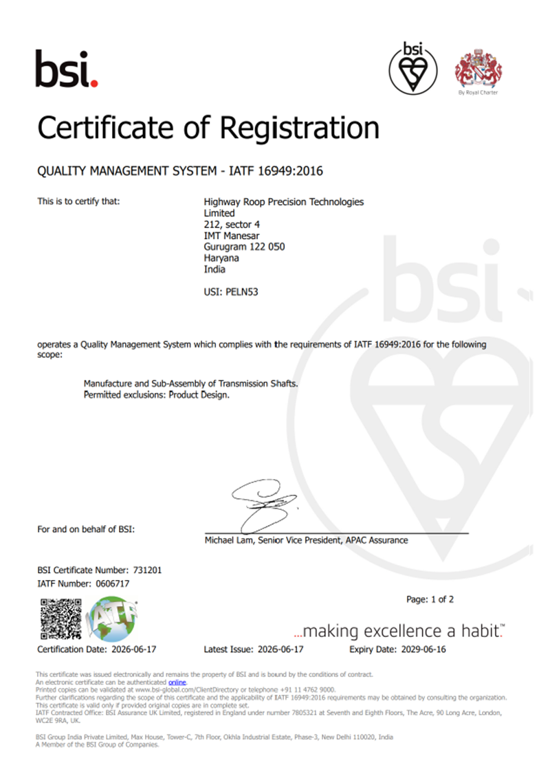 IMT Manesar · Plant 2 certificate