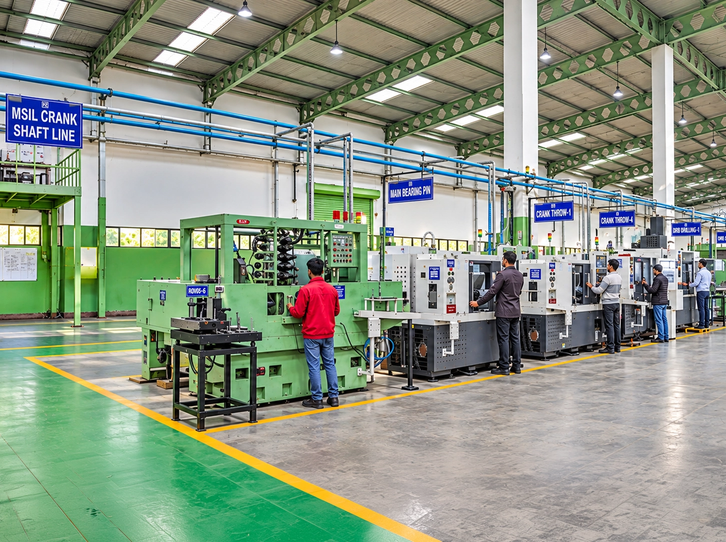 Operators at the crankshaft machining line on the plant floor