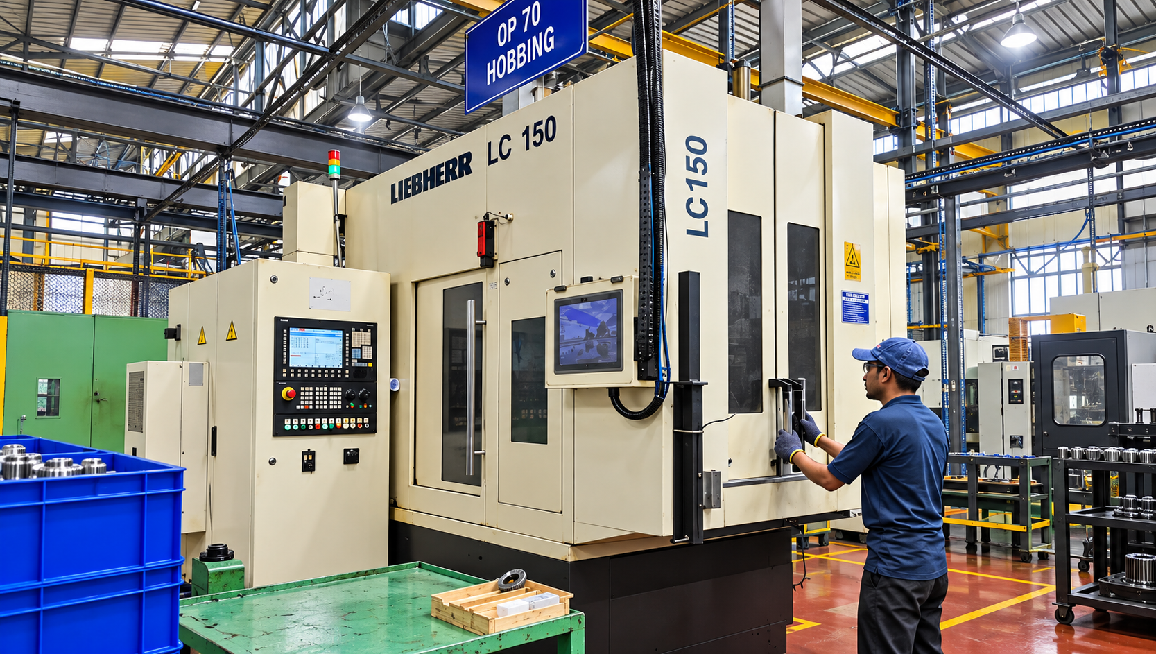 Operator at a Liebherr LC 150 gear hobbing machine